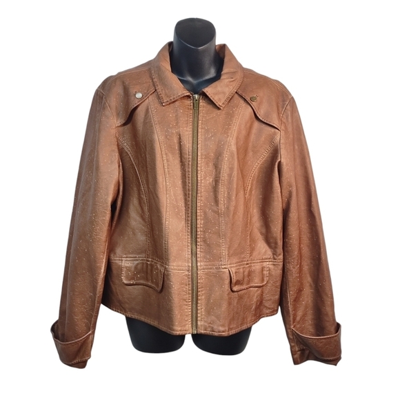 C EST. 1946 Women's Brown Faux Leather Jacket Size XL NWT - Picture 1 of 12